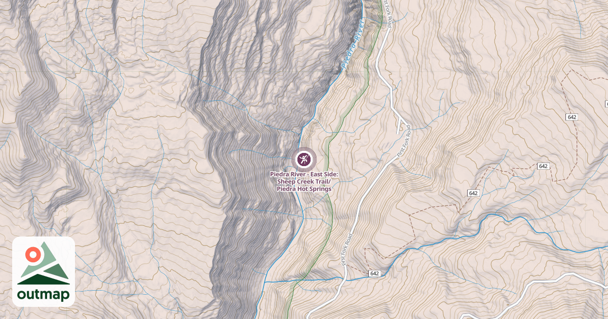 Map of Piedra River - East Side: Sheep Creek Trail/Piedra Hot Springs