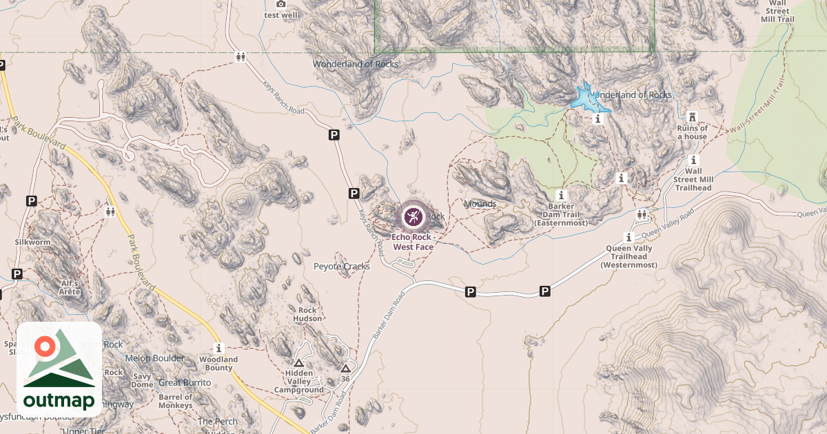 Map of Echo Rock - West Face