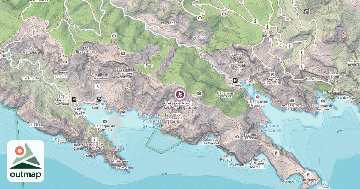 Map of Crêtes de Morgiu - secteur de gauche