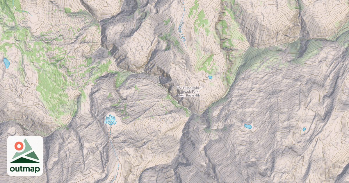 Map of Lisa Falls Couloir--Broads Fork Twin Peaks