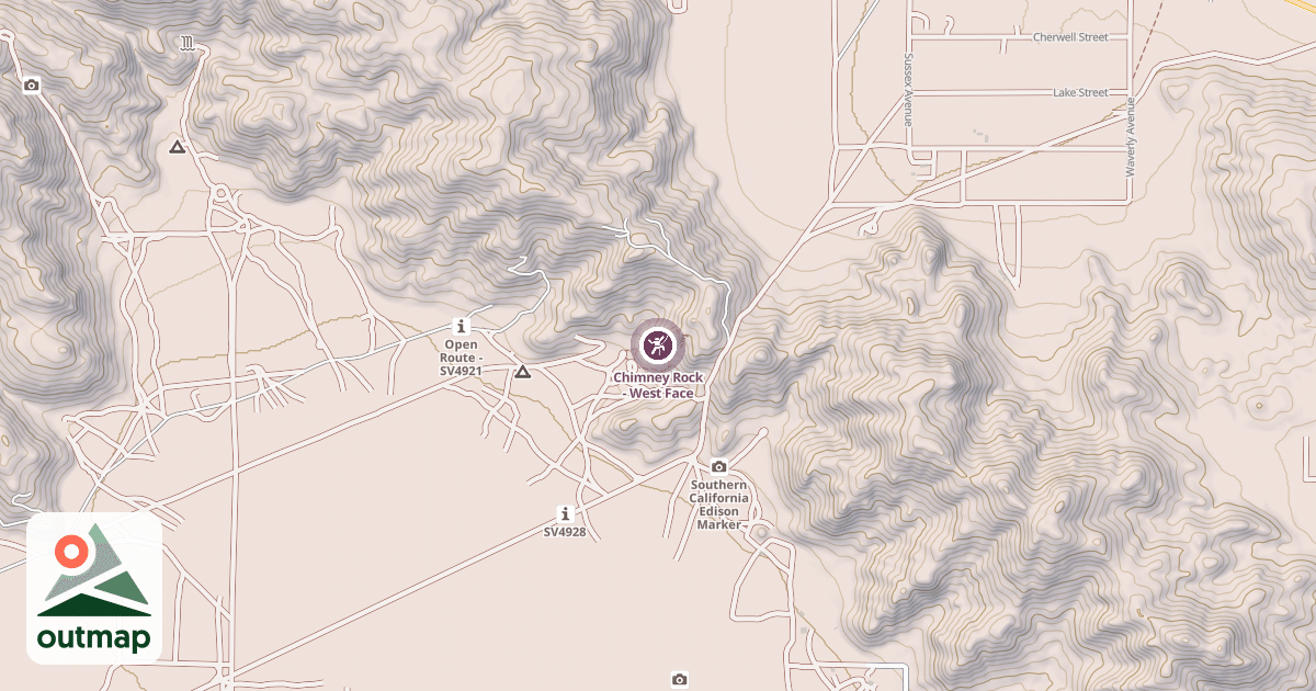 Map of Chimney Rock - West Face