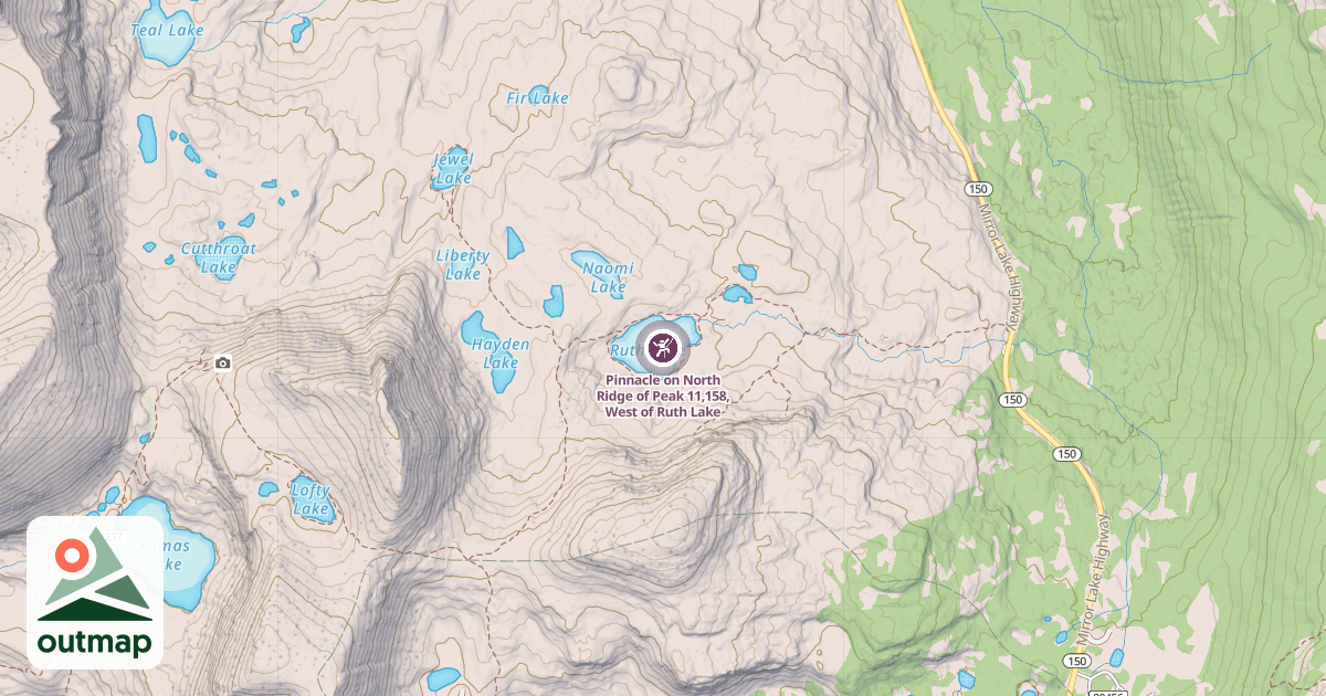 Map of Pinnacle on North Ridge of Peak 11,158, West of Ruth Lake