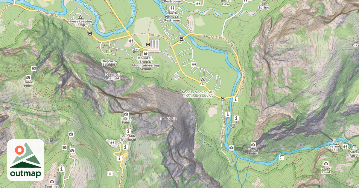 Map of Monday Morning Slab, Chouinard Crack