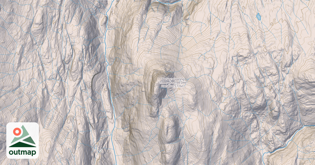 Map of Beckey's Leaning Tower plus Free Dike variation