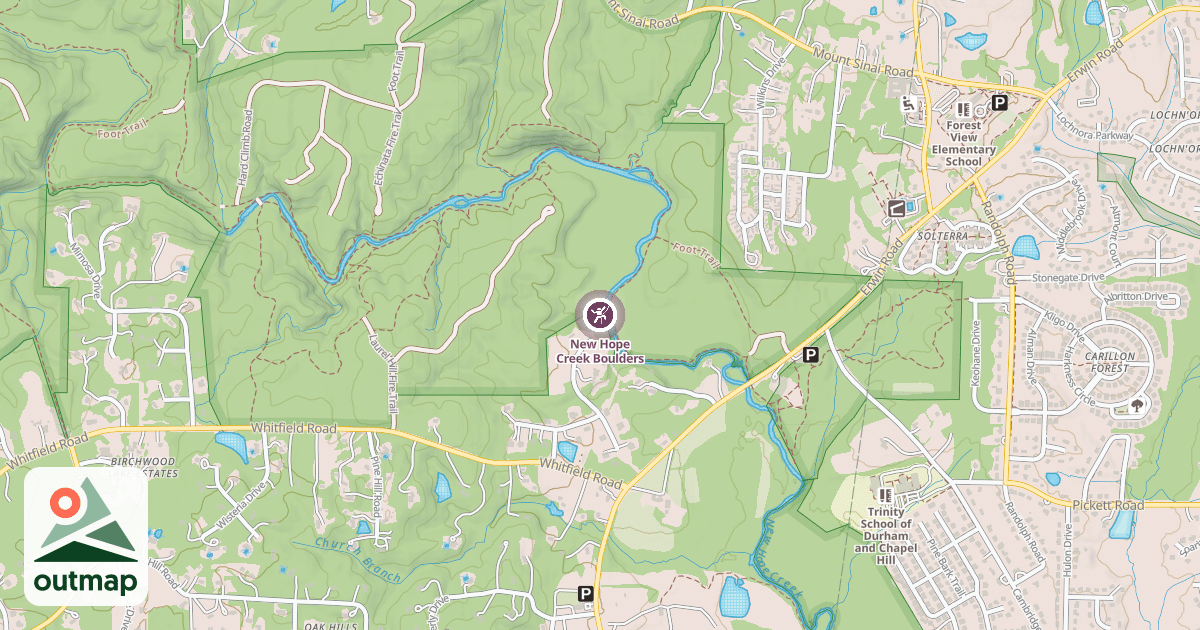 Map of New Hope Creek Boulders