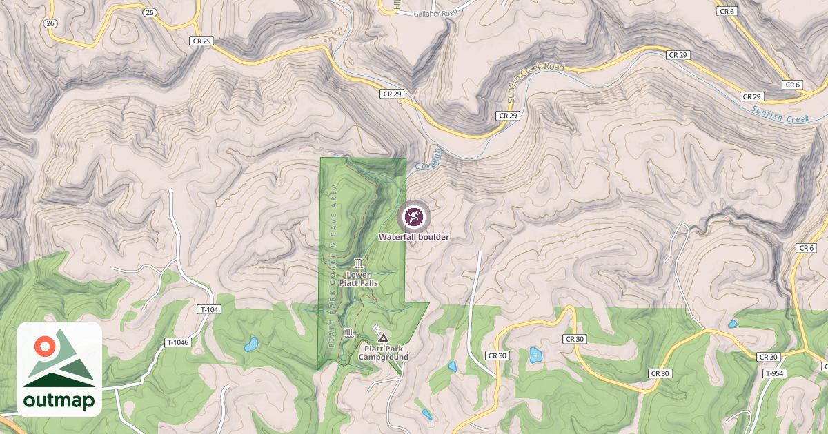 Map of Waterfall boulder