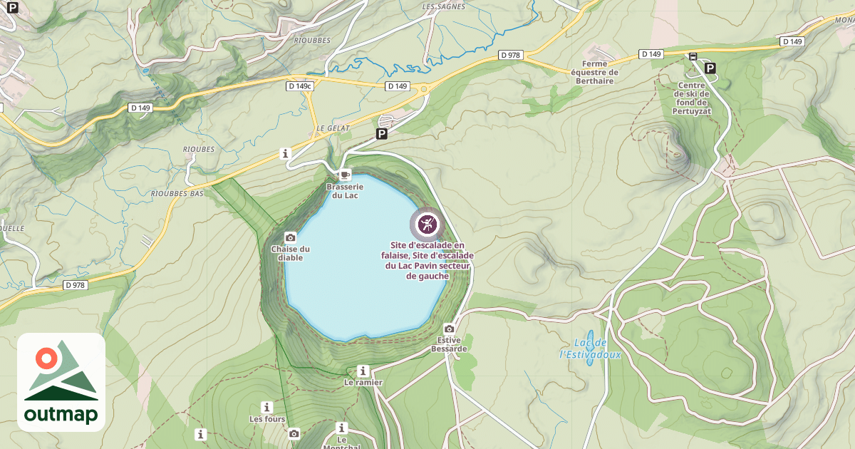 Map of Site d'escalade en falaise, Site d'escalade du Lac Pavin secteur de gauche