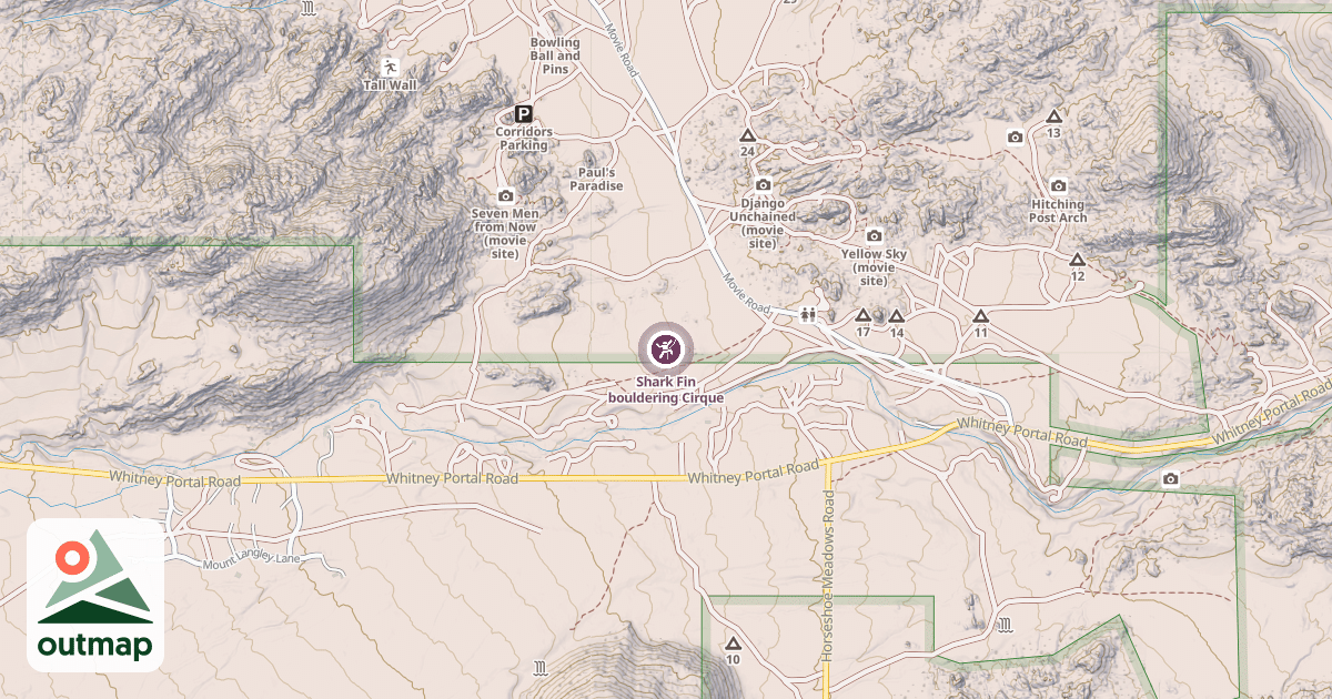 Map of Shark Fin bouldering Cirque
